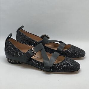 Valentino Garavani Rockstud Strappy Glitter Ballerina Flat size 37